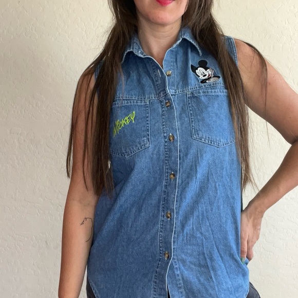 Vintage Mickey Mouse Button Down Denim Vest - Picture 2 of 6